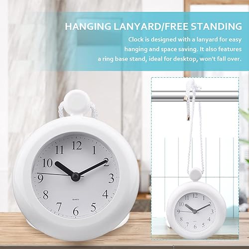 Miniatura 5 de LVOERTUIG Reloj de ducha de baño impermeable, reloj de baño silencioso con cordón y soporte de base de anillo, reloj de ducha digital de diseño