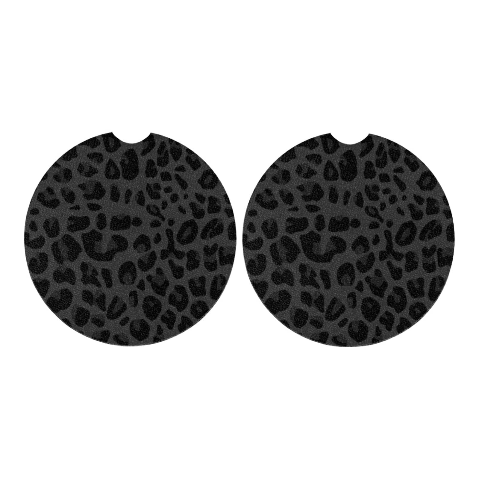Jndtueit Leopard Spots Auto Insert Coaster, Vivid Cheetah Skin 2.8 Inch Auto Car Cup Holder Coasters Rubber Anti-Slip Drink Car Cup Mat, Black Gray Cute Car Accessories 2 Pack
