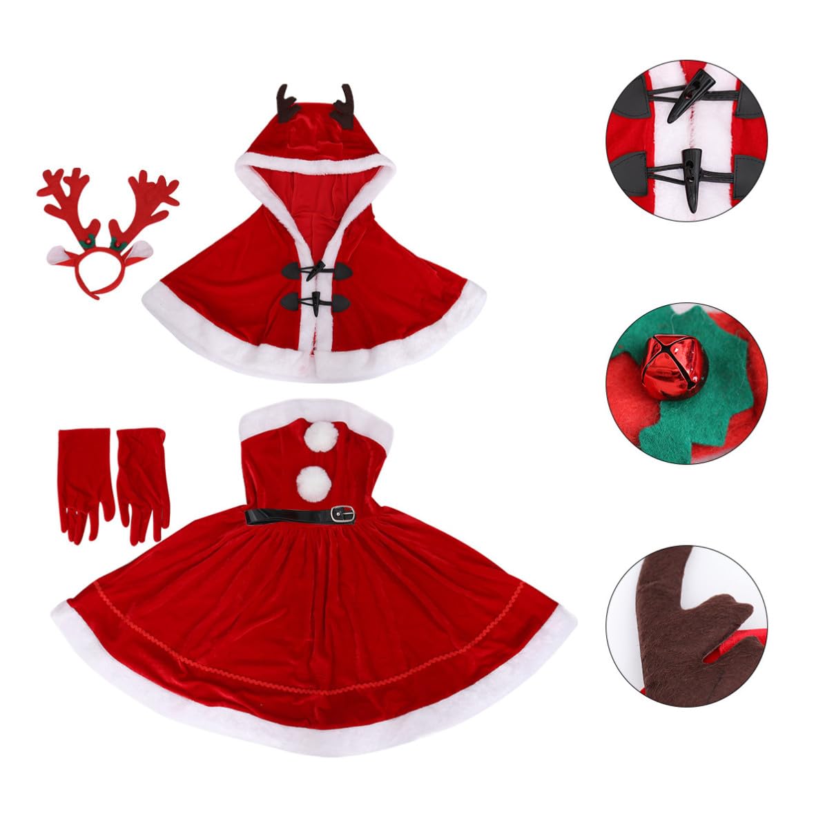 LALAFINA Costume Natalizio Rosso in Poliestere per Bambina, Stile Dolce | Abbigliamento per Natale e Vigilia, Atmosfera Festiva, Adatto a Evento e Cosplay