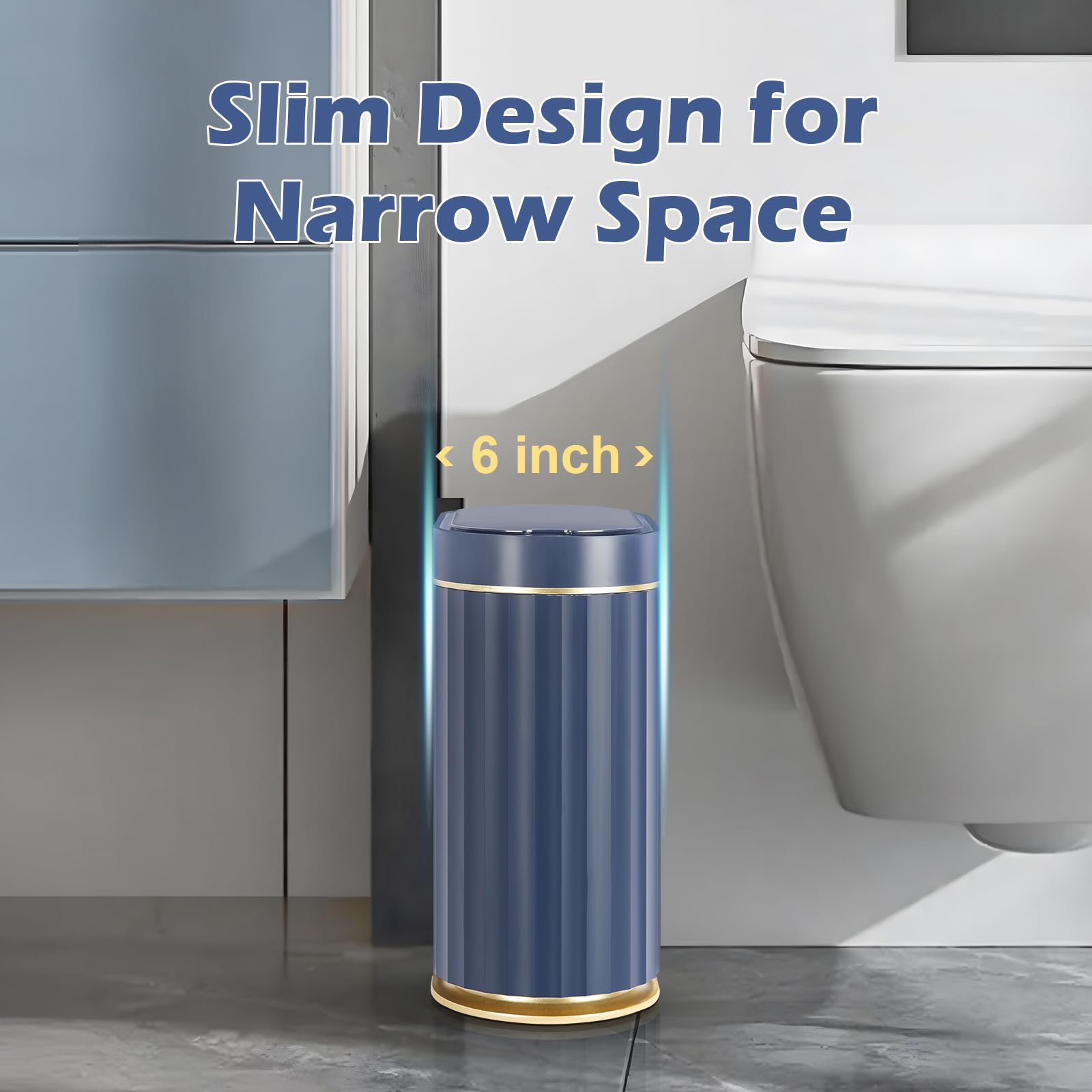 ELPHECO Pattumiera con sensore da 2 galloni, impermeabile da 7,5 l, con sensore di movimento, pattumiera automatica da bagno, bidone della spazzatura sottile, bagno, ufficio, camera da letto, blu