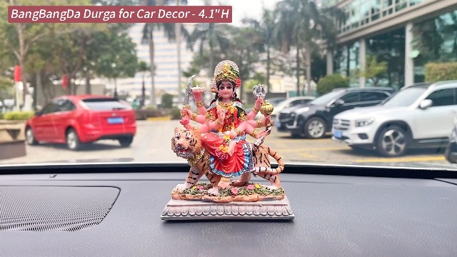Estatua pequeña de Durga sobre Tigre para tablero de auto miniatura 7