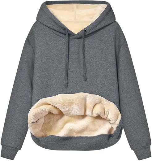 ADBUCKS Women's Cozy Fleece-Lined Hoodie Sweatshirt - Casual Pullover with Front Pocket, Long Sleeves, and Drawstring Hood...