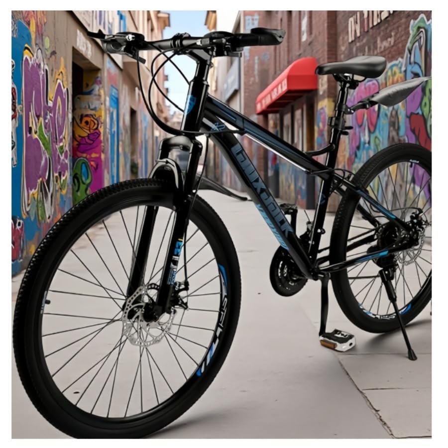 Artudatech マウンテンバイク 自転車 21段変速 26イン クロスバイク デュアルディスクブレーキ 高炭素鋼フレーム 自行车 ロックアウト機能付き クロスバイク 7速チェーン 学生・通勤族 ブラック