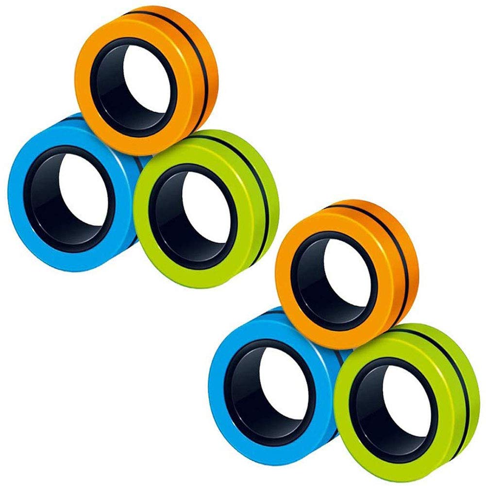 Spiritlele 6 Pcs Magnetic Ring Fidget Spinner Hand Spin ADHD Focus Anxiety Stress Relief Finger Game Toys (6 Pcs Orange Green Blue)