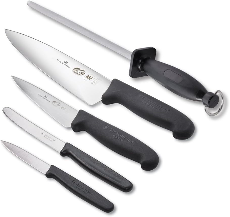 Victorinox Fibrox Pro 5-Piece Chef's Knife Set with Molded Handles, Black