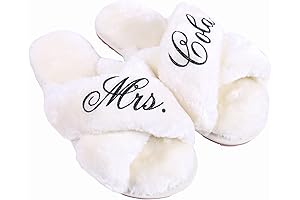 Luxurious Monogrammed Bridal Fluffy Slide-On Slippers