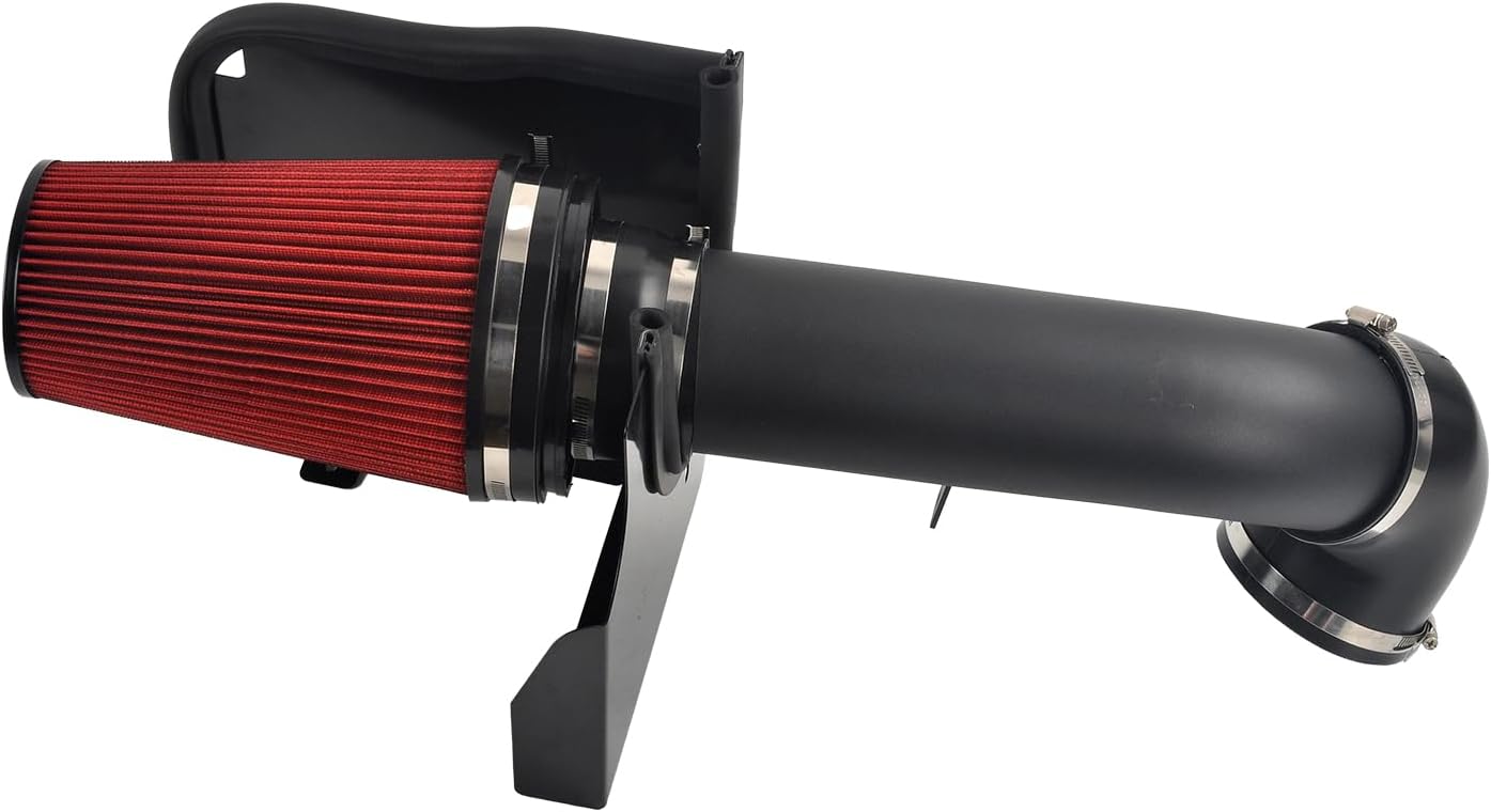 4 Inch Cold Air Intake System + Heat Shield Compatible with 1999-2006 GMC/Chevy V8 4.8L/5.3L/6.0L Silverado 1500/2500/3500 (Black & Red)