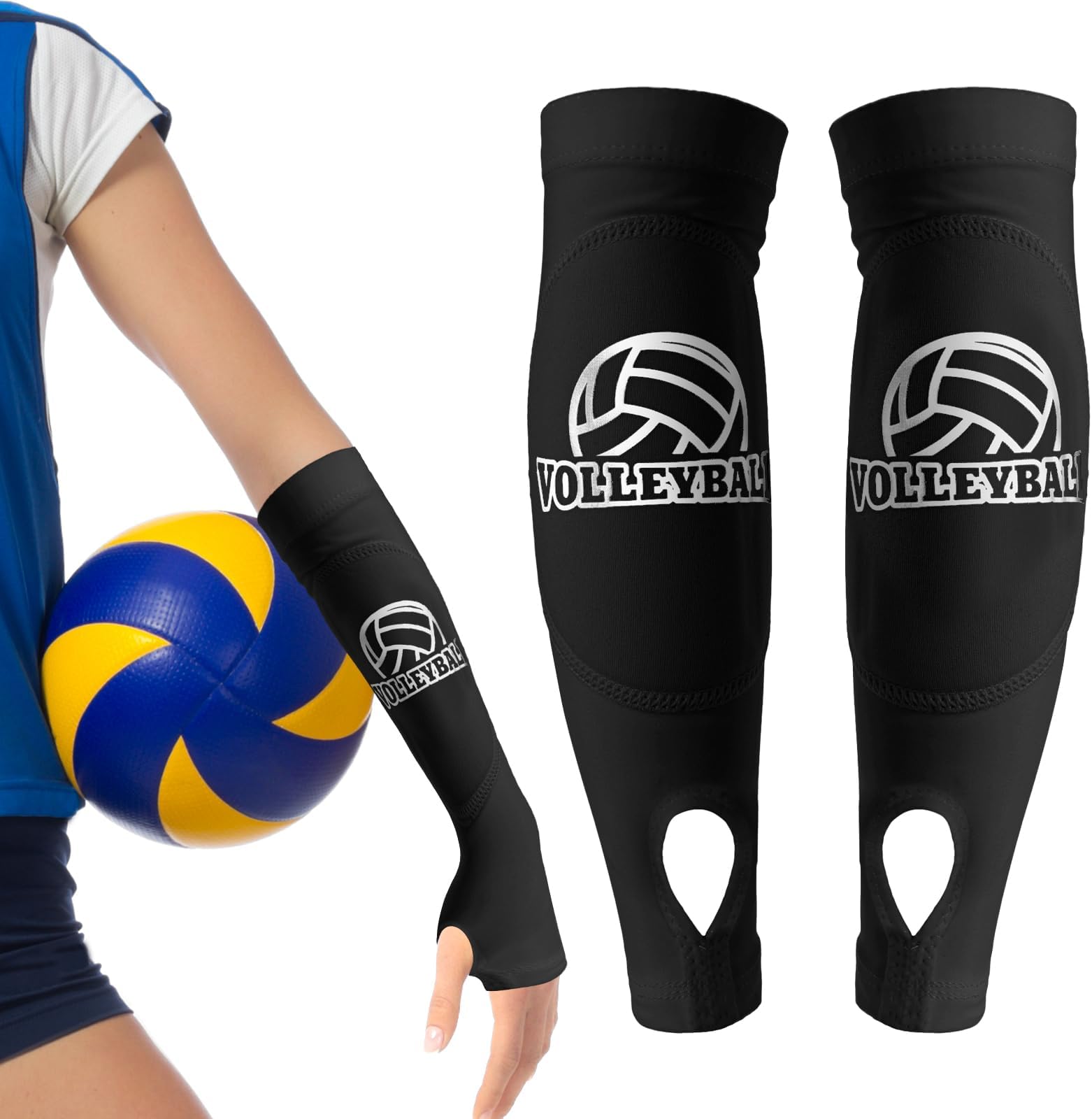 ASTERVolleyball Arm Pads Passing Hitting Forearm Sleeves with Protection Foam Pads,Padded Volleyball Pads Sleeves for Kids Youth Girls Volleyball Training (1 Pair Black)