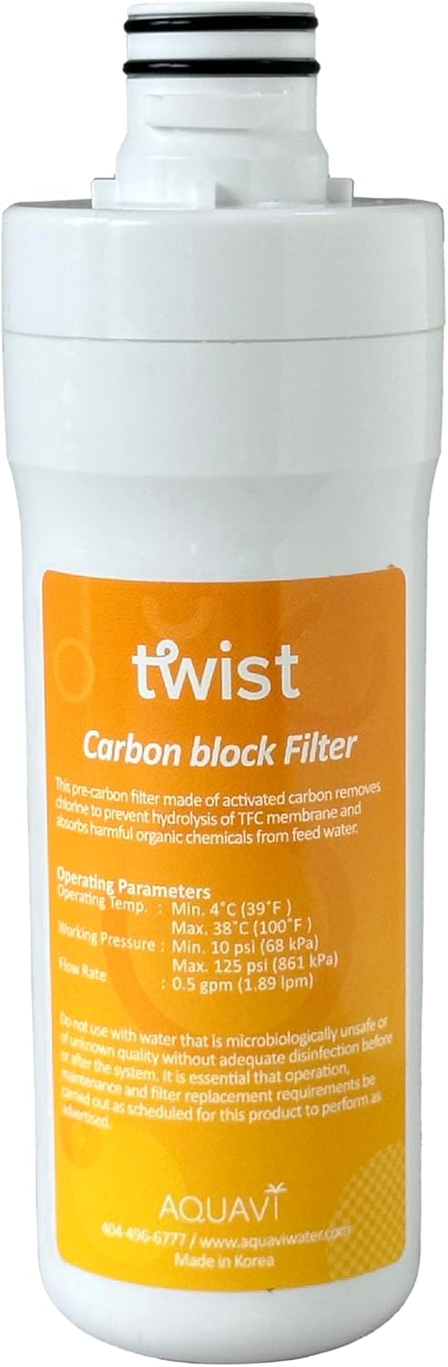 8 inch AQUAVI Twist Carbon Block Water Filter for Reverse Osmosis RO System Quick Connect Replacement or Add-on, Improve Water Taste