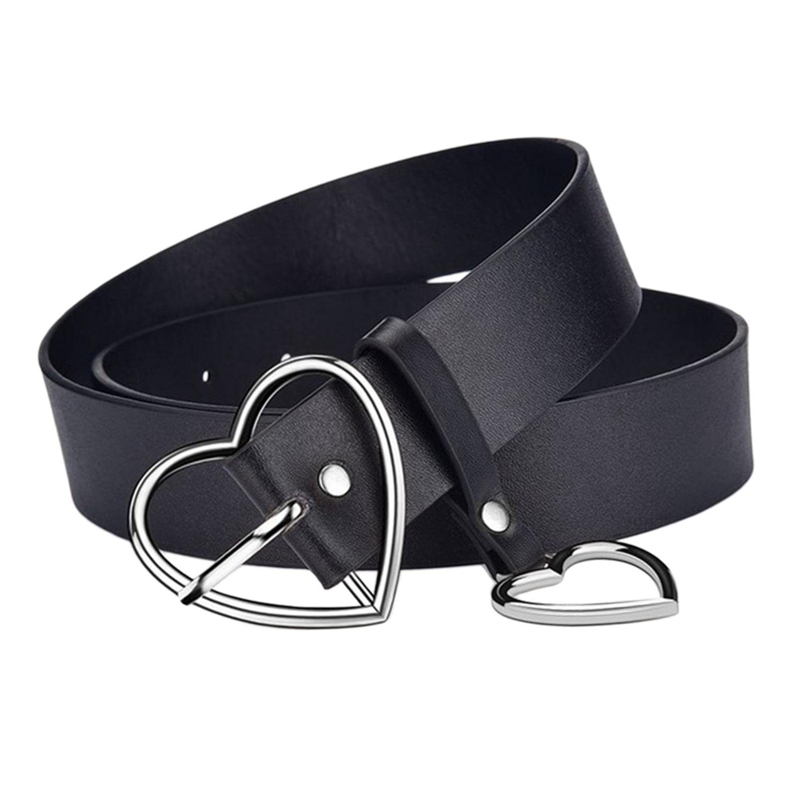 Women Leather Belt Strap Heart Buckle For Jeans Dress Waistband Silver-image-25