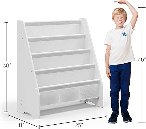 Miniatura 2 de SEIRIONE Estantería resistente para niños, estante de libros de 4 niveles para habitación de niños con tela Oxford a prueba de desgarros -