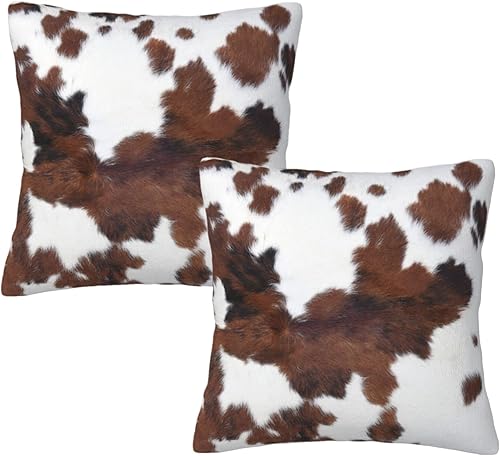 Kobves Paquete de 2 fundas de almohada con estampado de vaca marrón de 16 x 16 pulgadas funda de almohada decorativa de vaca de las tierras altas