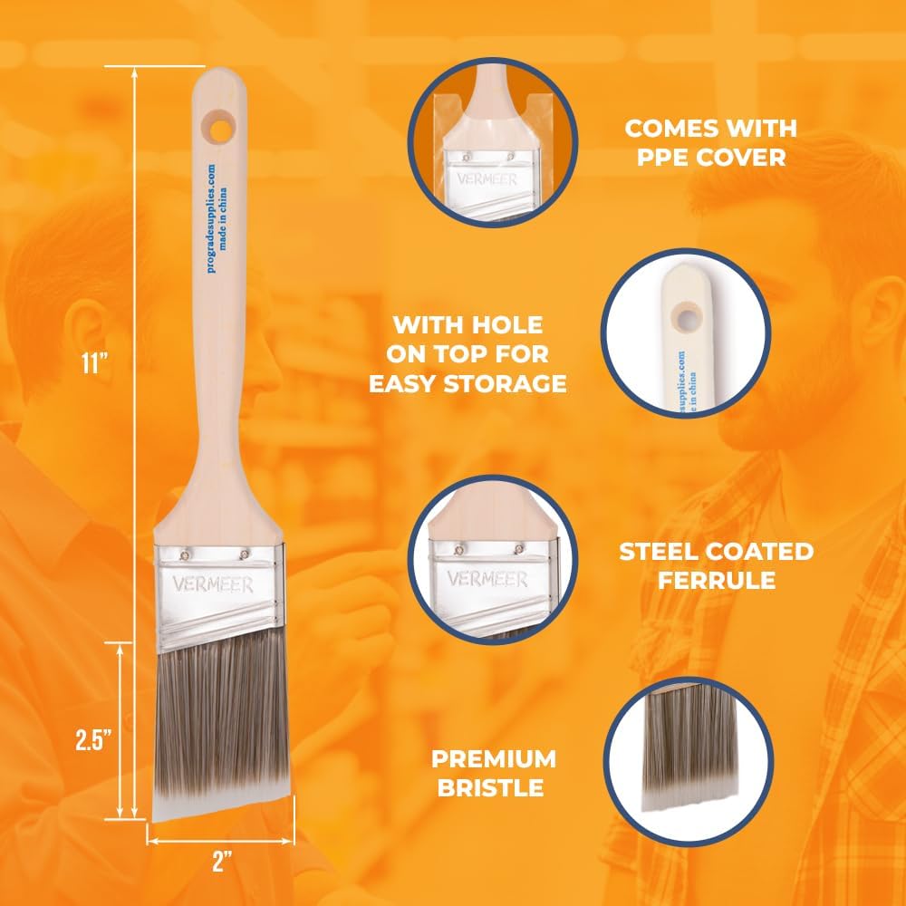 Vermeer Paint Brushes - 4-Pack - 2" Angle Sash Brushes for All Latex and Oil Paints & Stains - Home Improvement - Interior & Exterior Use