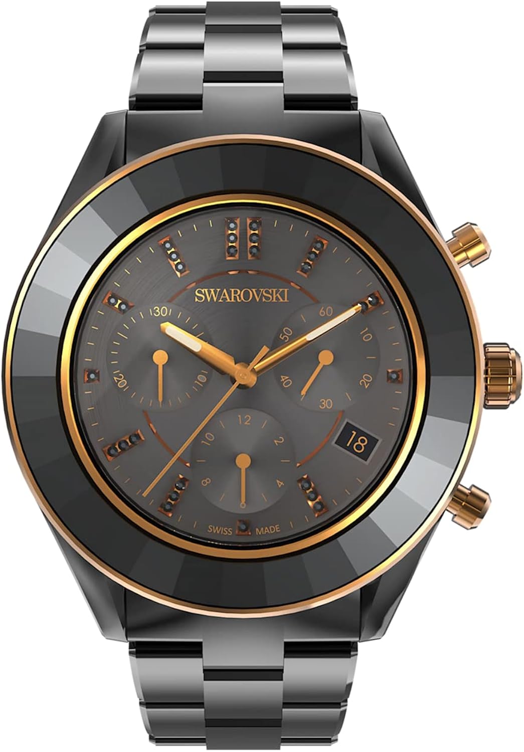 Swarovski Orologio Octea Lux Sport Fabbricato in Svizzera, Bracciale di metallo, Nero, Finitura nera