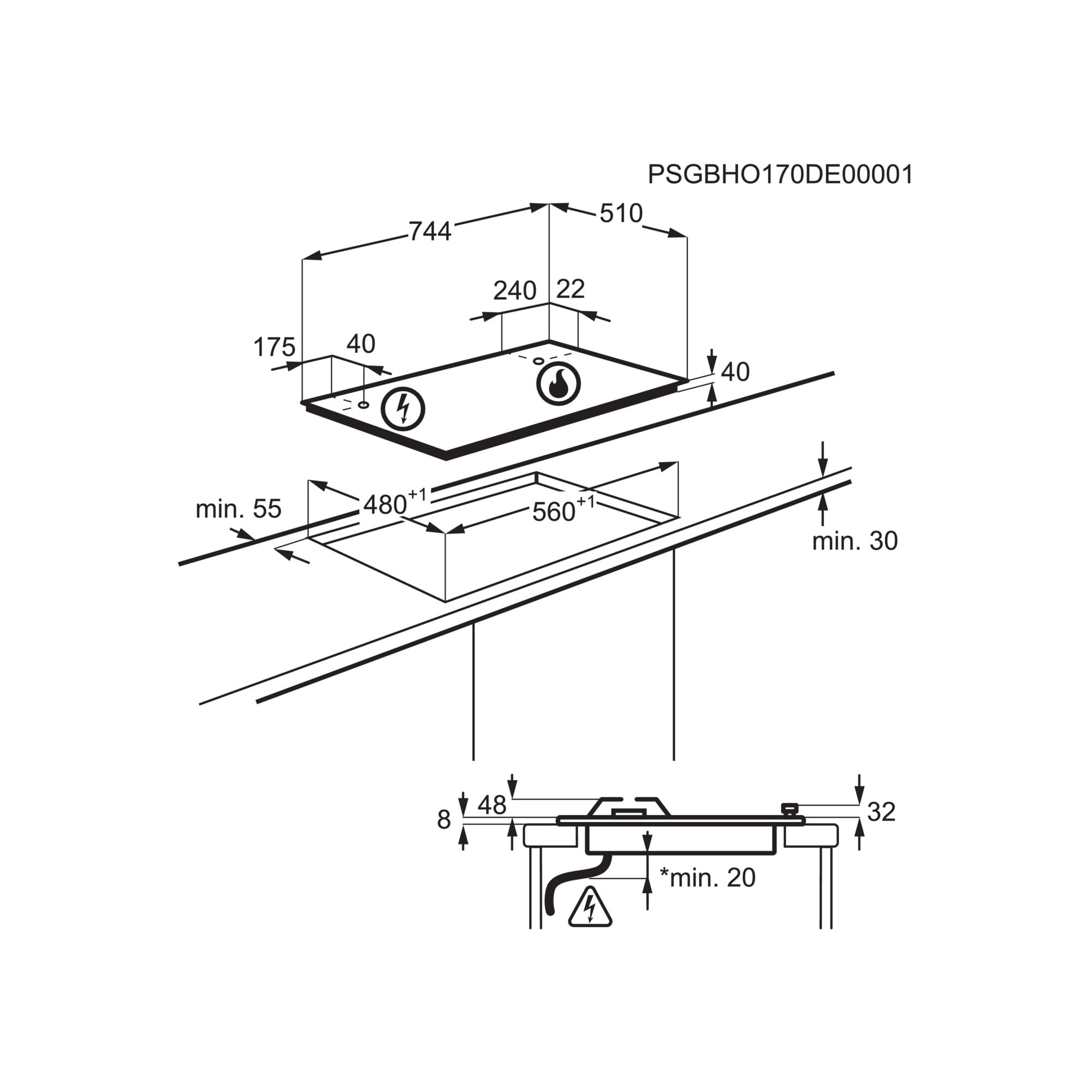 AEG - Placa de cocción a gas Slim Line, 75 cm, 5 quemadores, acero inoxidable