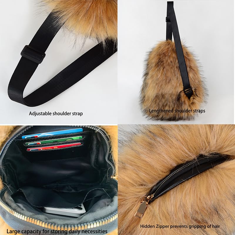 Sling Bag for Women Crossbody Chest Bag Cute Purse Fuzzy Fur Bag for Outdoor Hiking Trips4
