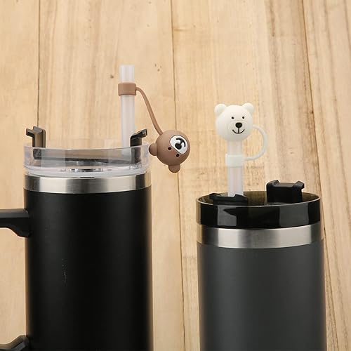 Miniatura 4 de 3 fundas para popote de oso, bonitas fundas de popote de silicona suave de dibujos animados, tapas protectoras sin BPA compatible con Stanley Straws