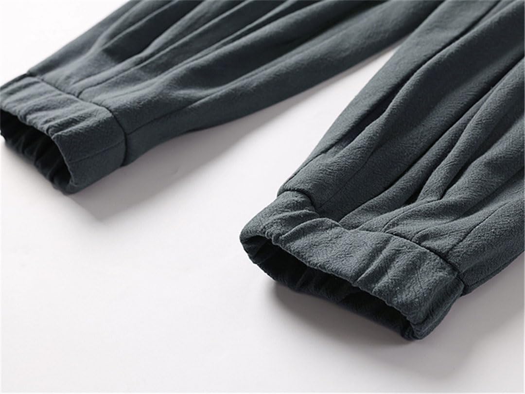 Vogrtcc Pantaloni di Lino Taglie Forti Pantaloni di Lino Casual da Uomo Pantaloni Larghi in Vita Elastica Estiva