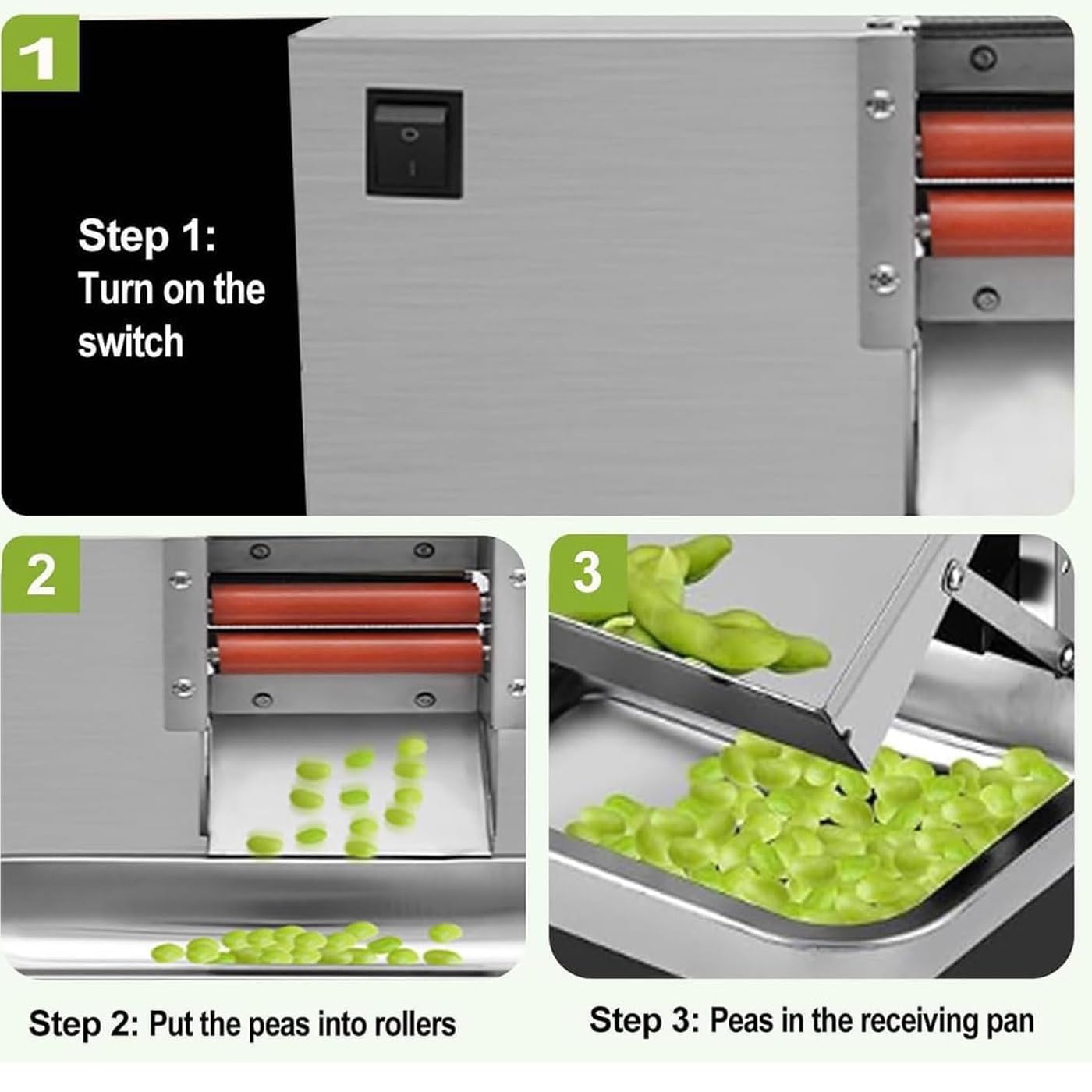 Peladora eléctrica de guisantes, descascaradora semiautomática con potencia ajustable y motor de cobre silencioso para un descascarado eficiente de guisantes, edamame y soja