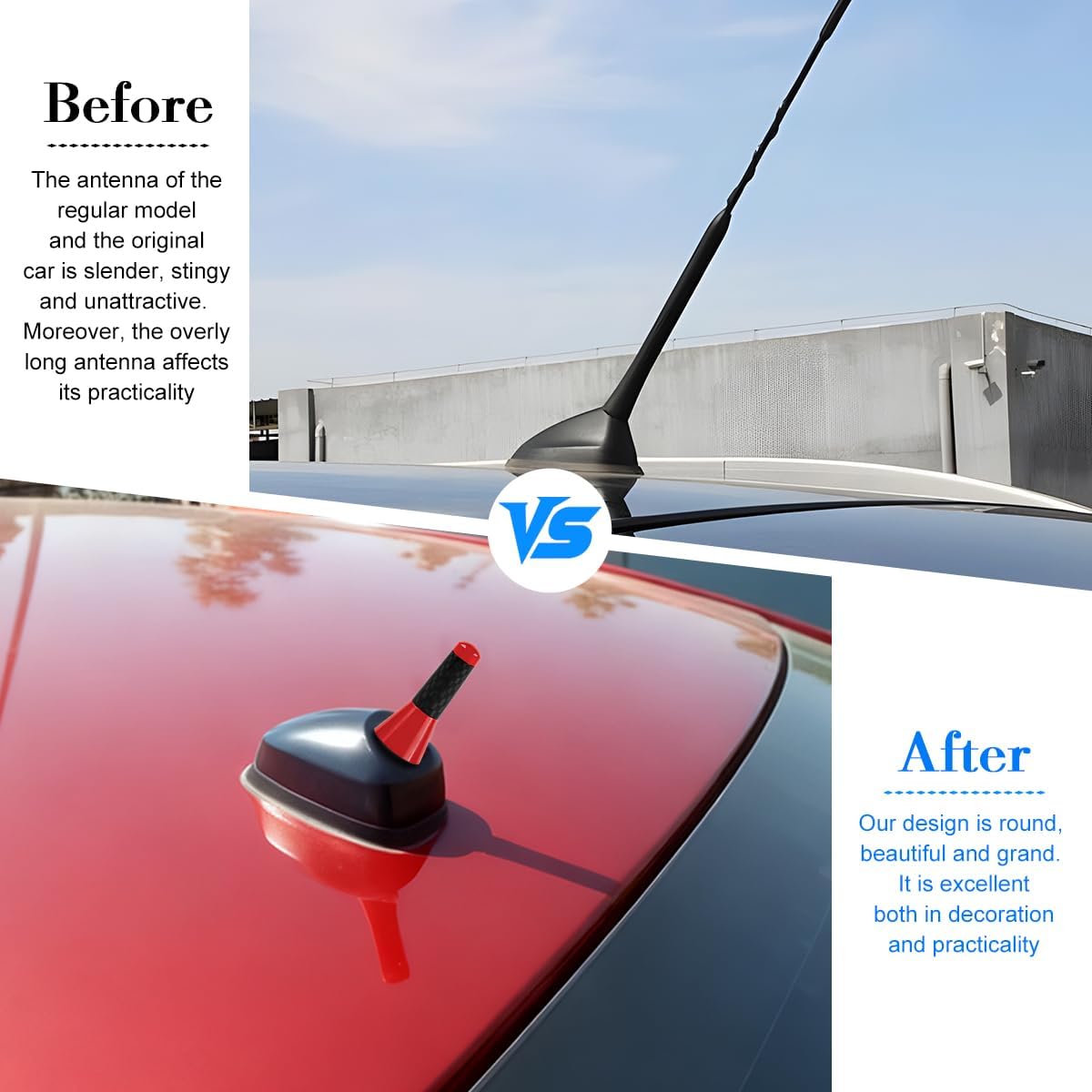 Car Short Antenna, Carbon Fiber Vehicle Radio Reception Antennas Kit with Screws Gaskets,AM/FM Roof Mount Automotive Exterior Audio Reception Accessories (Red) image 5