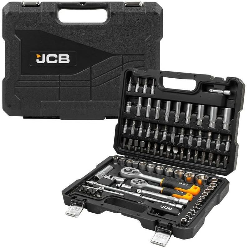 JCB 94 Piece 1/4" and 3/8" Socket and Bit Set, Heavy-Duty Chrome-Vanadium Steel