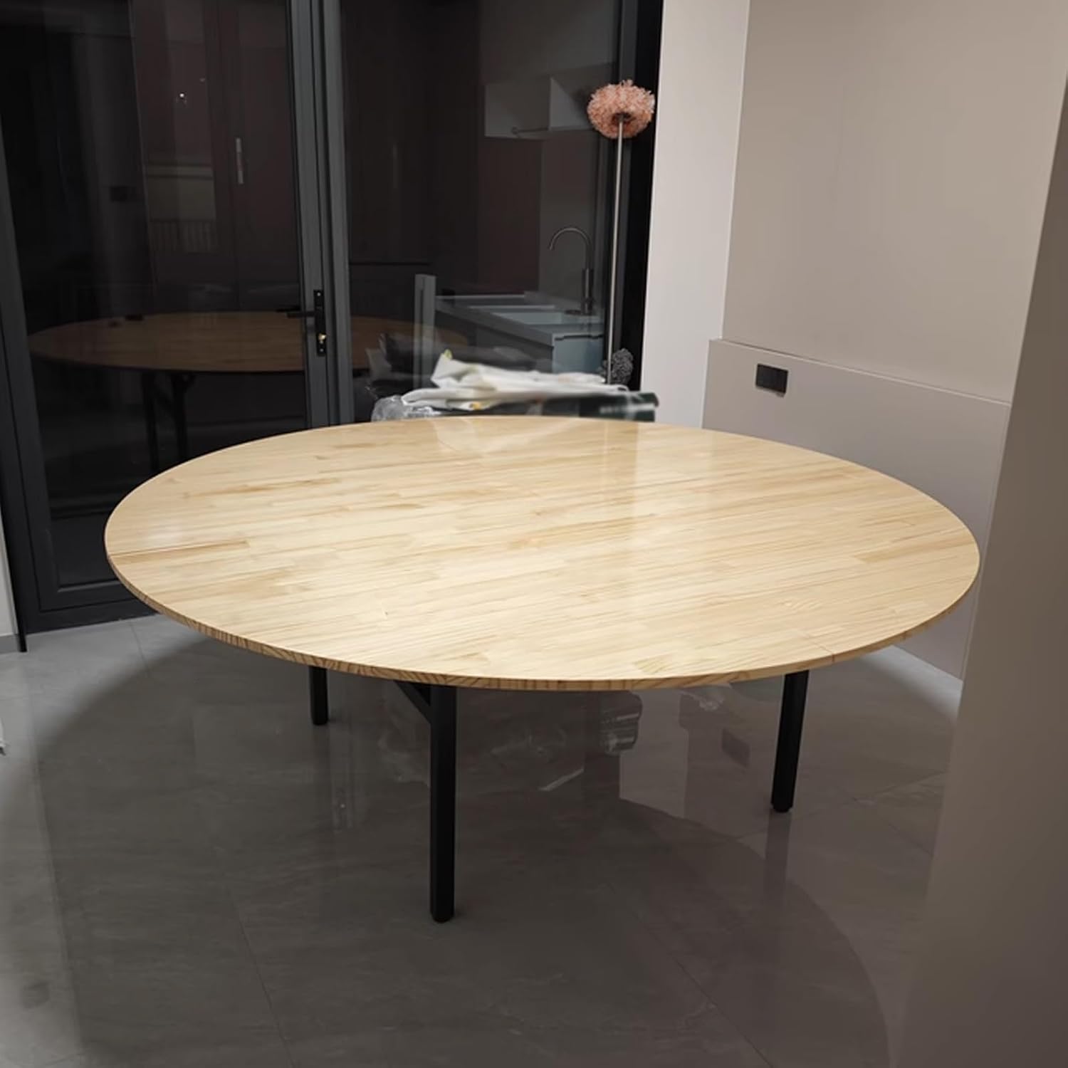 5.2 ft Solid Wood Round Folding Table, Waterproof & Foldable Event Tabletop Extender(6.5 ft/2m)