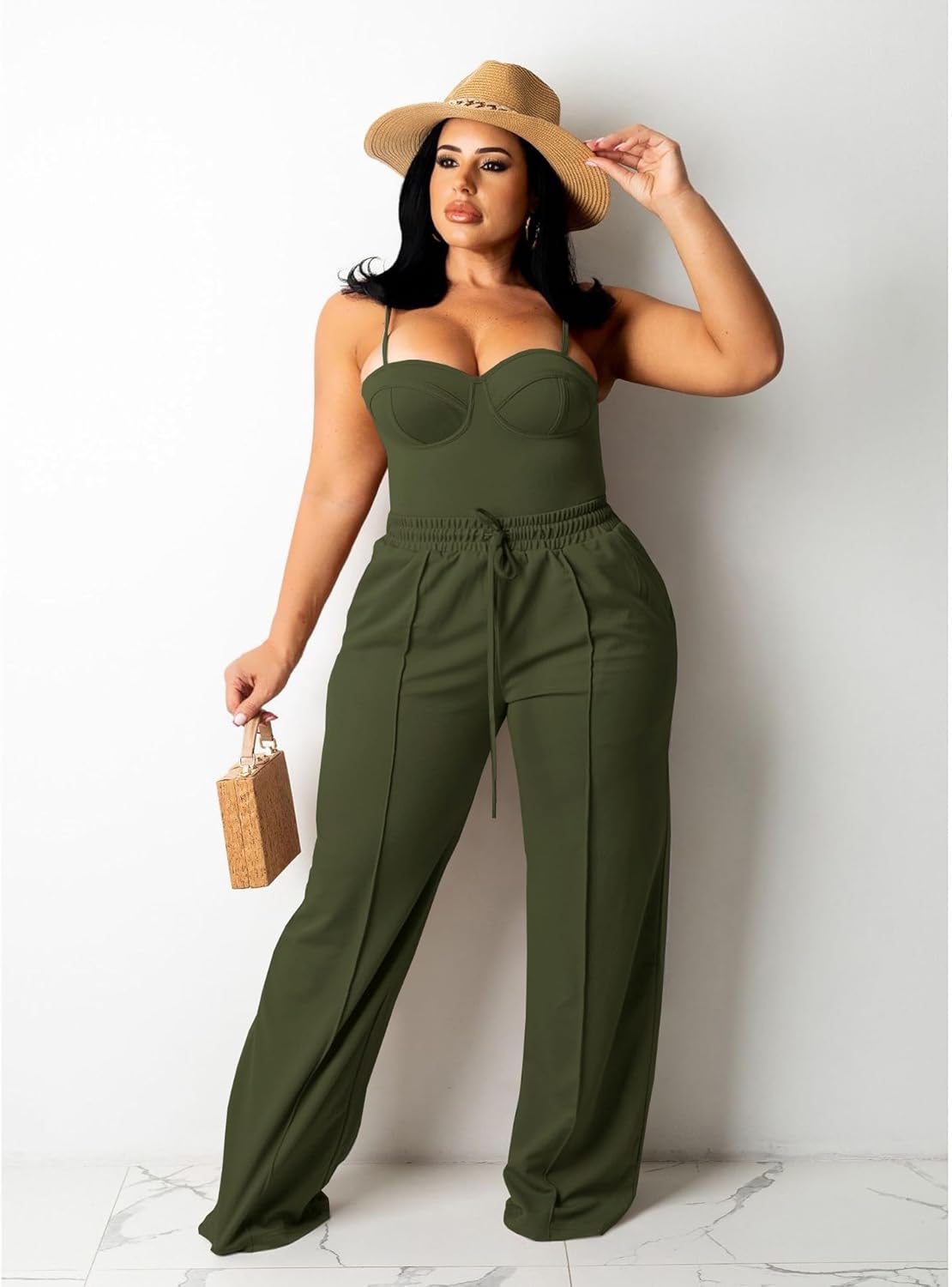 Women's Plus Size Casual Wide Leg Pants High Waisted Drawstring Baggy Sweatpants Elastic Straight Leg Lounge Pants - Image 3