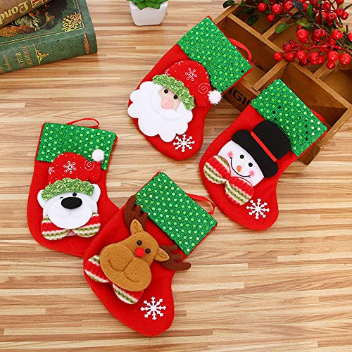 Minleer Noël Bas Set (4 PCS), Bas Hanging Noël, Père Noël, Bonhomme de Neige, Renne, décoration de Noël Style Ours 16 * 10 * 8 cm Cover