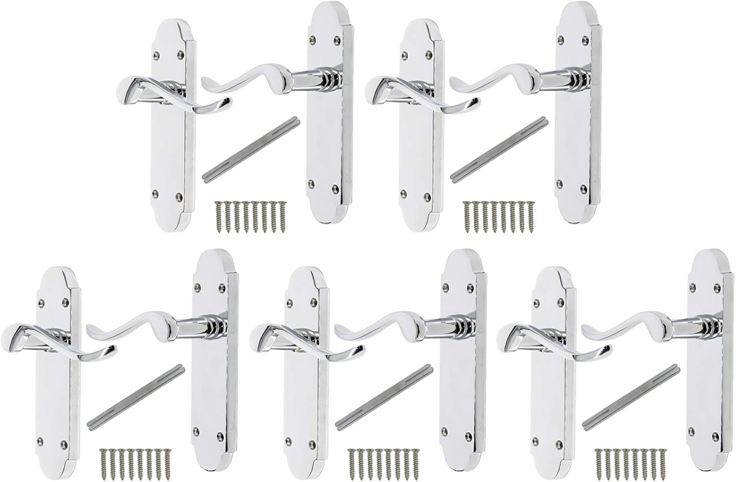 Probrico 5 Pack Victorian Scroll Polished Chrome Door Handle Interior