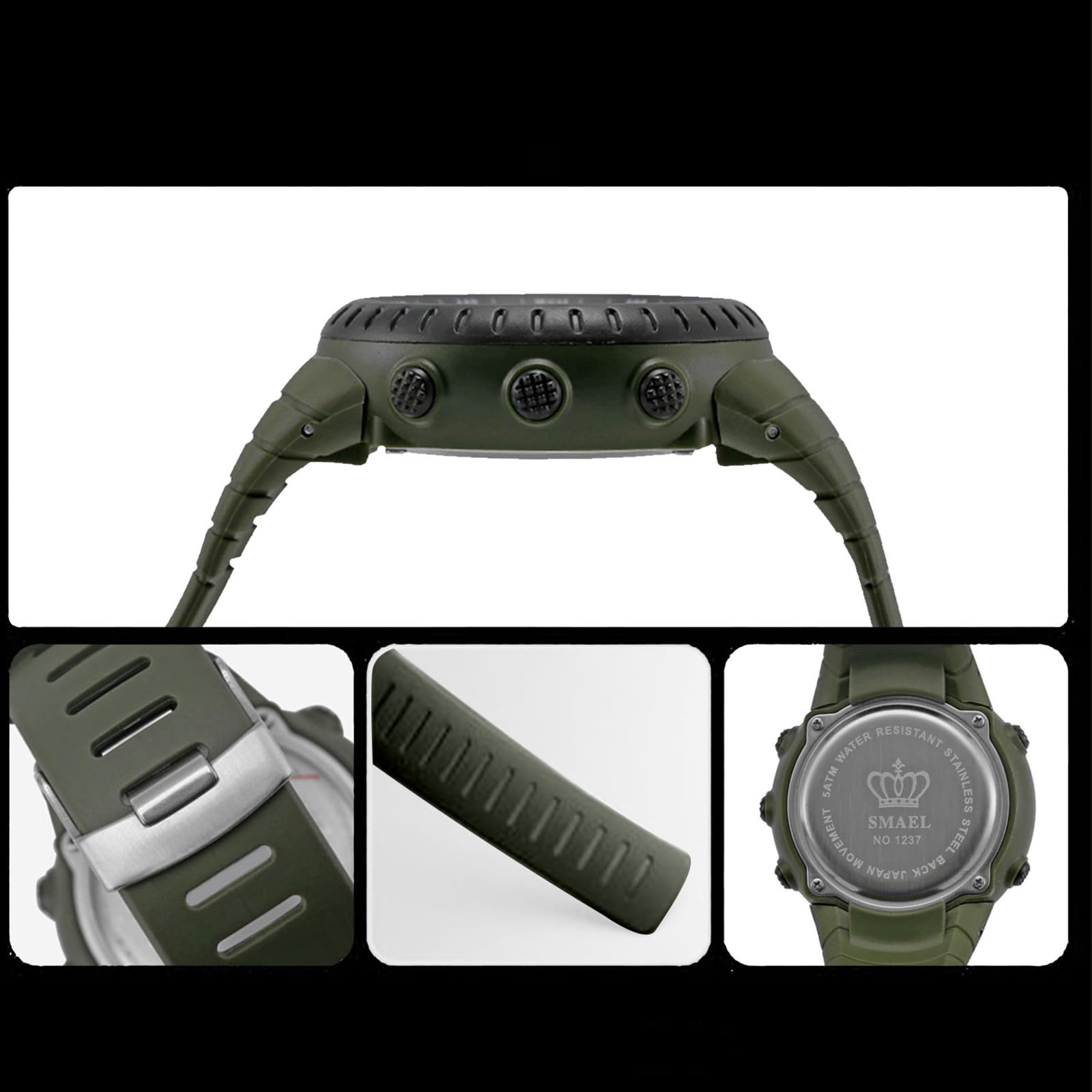 SMAEL Reloj digital 1237 para hombre con diseño elegante, funciones multifuncionales y cronometraje fiable, mantente en el camino con estilo (verde militar), Verde militar.
