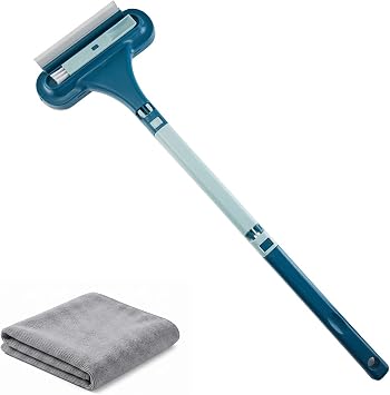 Extendable Window Screen Cleaning Brush 2 in 1, Multi-Purpose Window Cleaner Tool with Squeegee & Hidden Track Brush, Wet/Dry Mesh Screen Washer for Home, Glass and Porch Screens 1PCS Blue