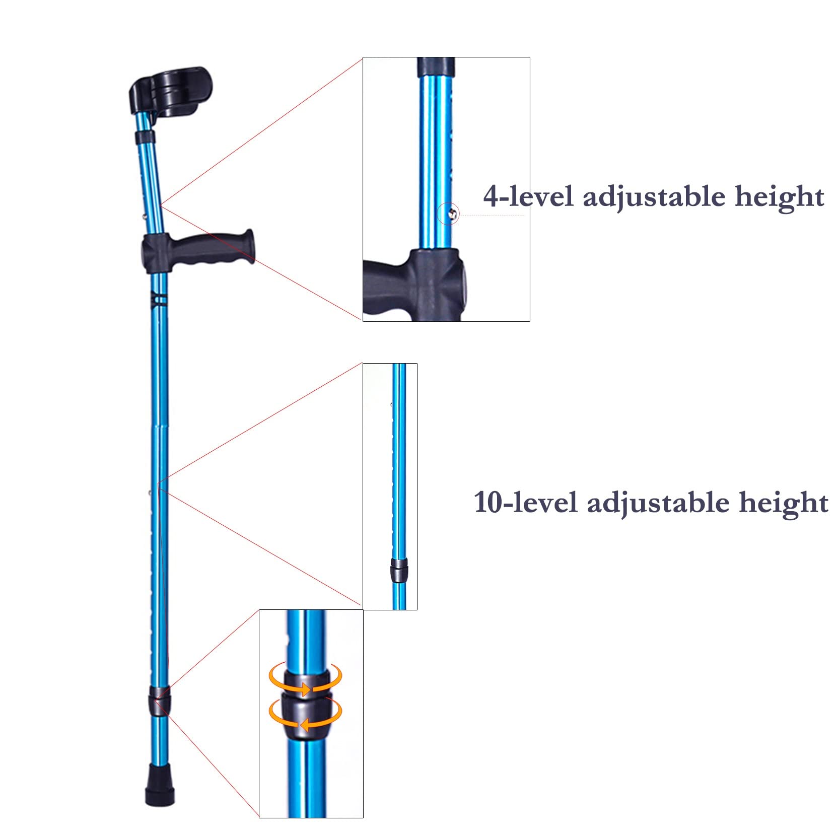 Muletas de Antebrazo De Aluminio Plegables para Adultos (×2 Unidades, Puño Abierto), Muletas Ortopédicas Ajustables De Moda para Viajes, Soporta hasta 100 Kg, Azul