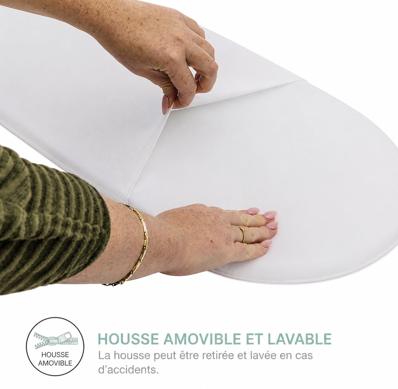 Matelas pour couffin Moïse – 72 x 26,5 cm, Matelas Kinder Flow pour couffin Moïse avec Housse Amovible, hypoallergénique et Lavable. (Blanc)