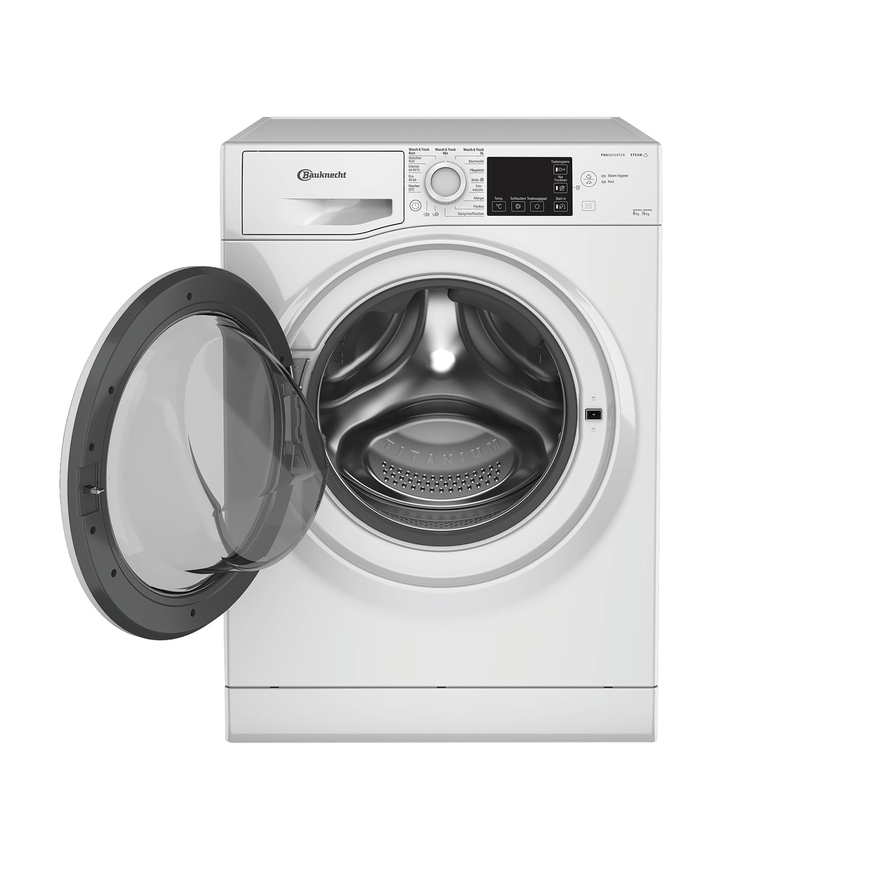 Bauknecht WD Eco Shield 8614 D Waschtrockner, 8 kg Waschen, 6 kg Trocknen, Flecken 40°, Steam Hygiene mit Antivirus, Steam Refresh, Anti-Allergie-Programm, Dynamic Inverter-Motor, Weiß