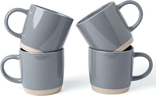 famiware Tazas de café para 4, juego de tazas de 12 onzas, taza con asa para café, té, cacao, leche, serise Milkyway gris oscuro