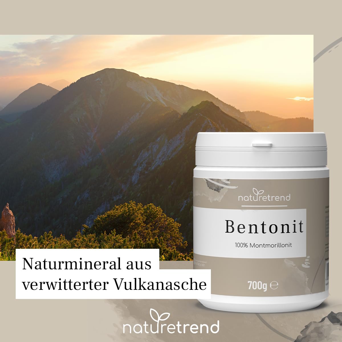 naturetrend proszek bentonit Montmorillonit 700 g – naturalny w jakości premium – bardzo drobno zmielony, bez dodatków, czysty i naturalny tlenek glinu