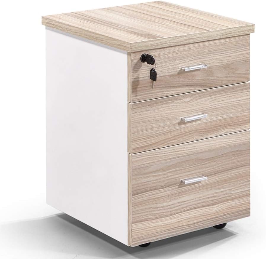 Simple Wooden Office File Cabinet with Lock Three-Layer Drawer Removable Data Cabinet Home Storage Cabinet Study Cabinet File Cabinet Filing Cabinet (Color : Brass) (B)