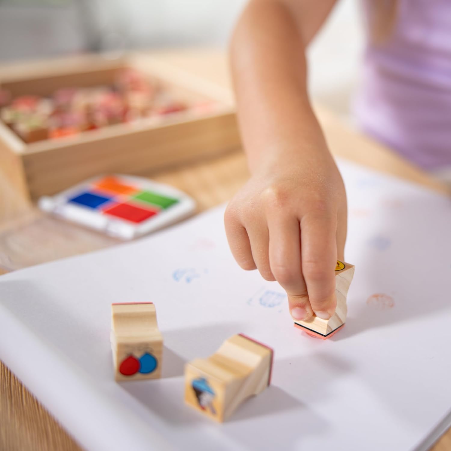 Melissa & Doug Wooden Stamp Set, Favorite Things - 26 Wooden Stamps, 4-Color Stamp Pad - Image 5