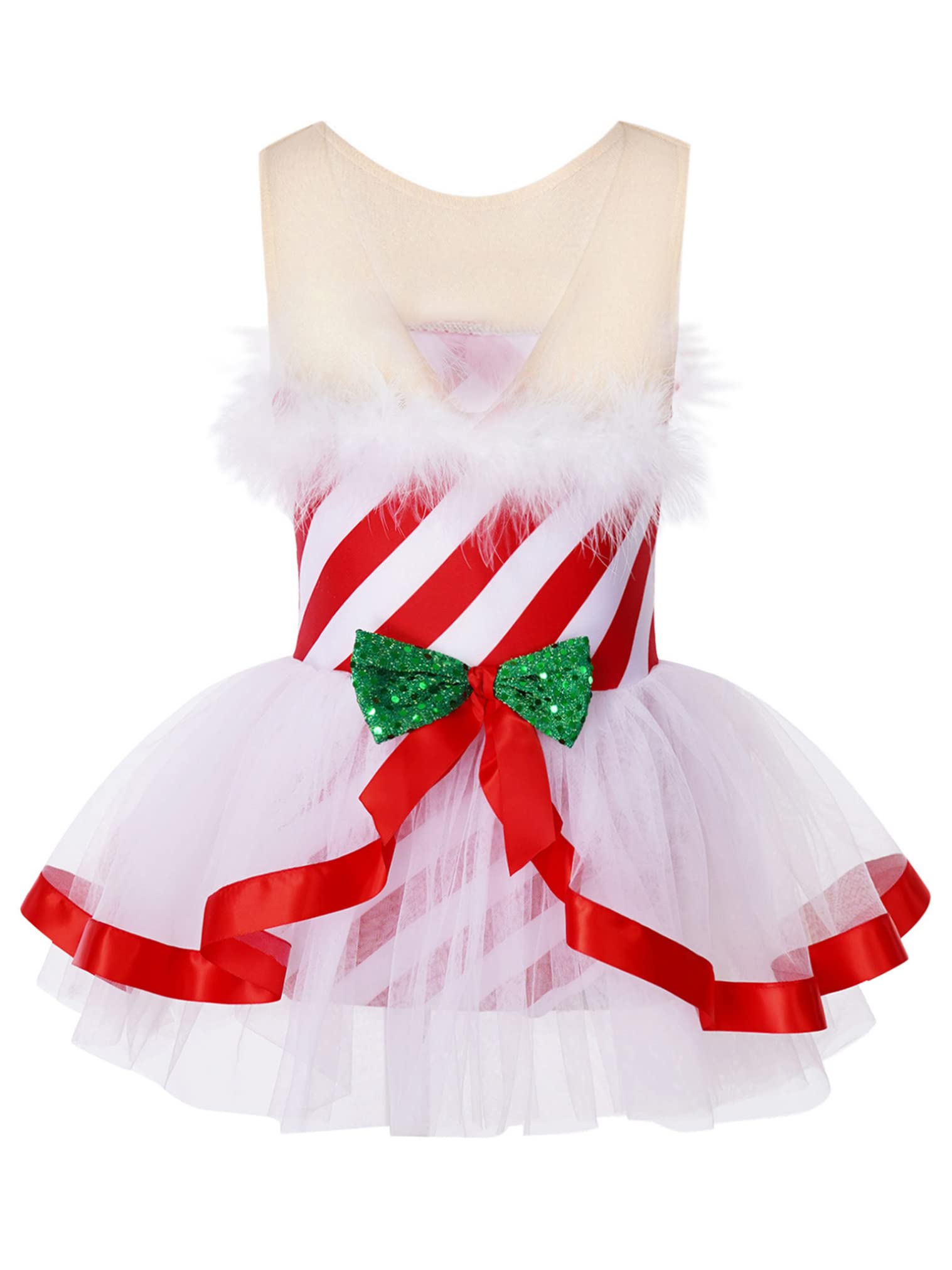 JEATHA Kids Girls Sleeveless Sequins Striped Christmas Fancy Dress Gymnastics Leotard Dance Costumes