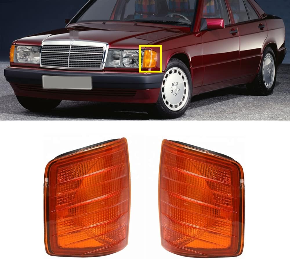 Amber Turn Signal Light Cover 0008209821, Compatible with Mercedes Benz W201/E200/E220/E230/E280/E320 1982-1993, Car Front Corner Light Covers Turn Signal Light Cap, 1 Pair