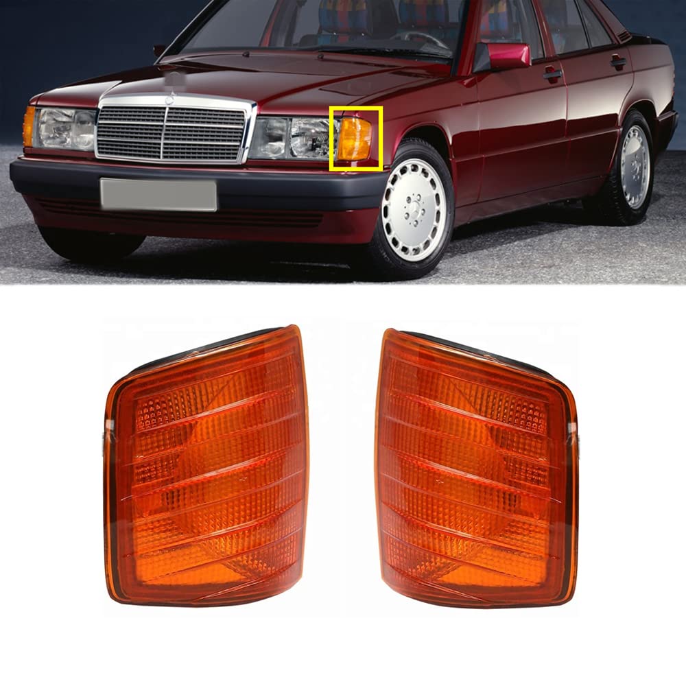 Riloer 1 par de cubiertas de luces de giro de coche para M-ercedes B-enz W201 E200 E220 E230 E280 E320 1982-1993, carcasa de luces de esquina amarillas sin bombillas
