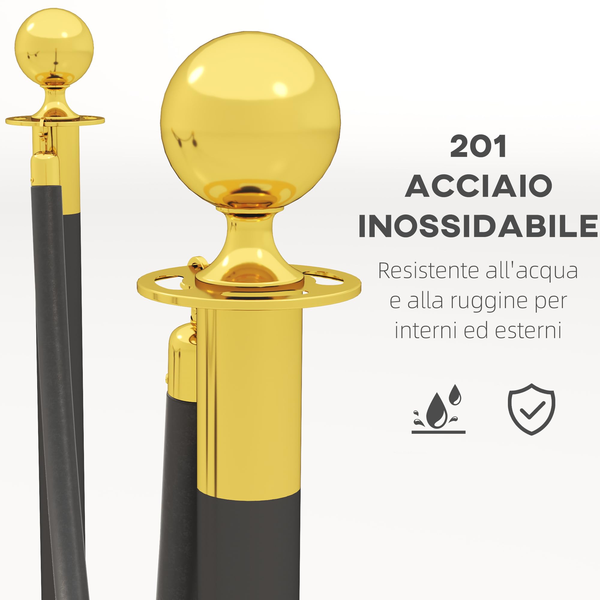HOMCOM Colonnine Segnapercorso con Corda Vellutata di 1.5 m e Base Riempibile, Paletti Delimitazione Transenna Eliminacode in Acciaio Inox, per Hotel e Ristorante, Ø32x96 cm, Nero