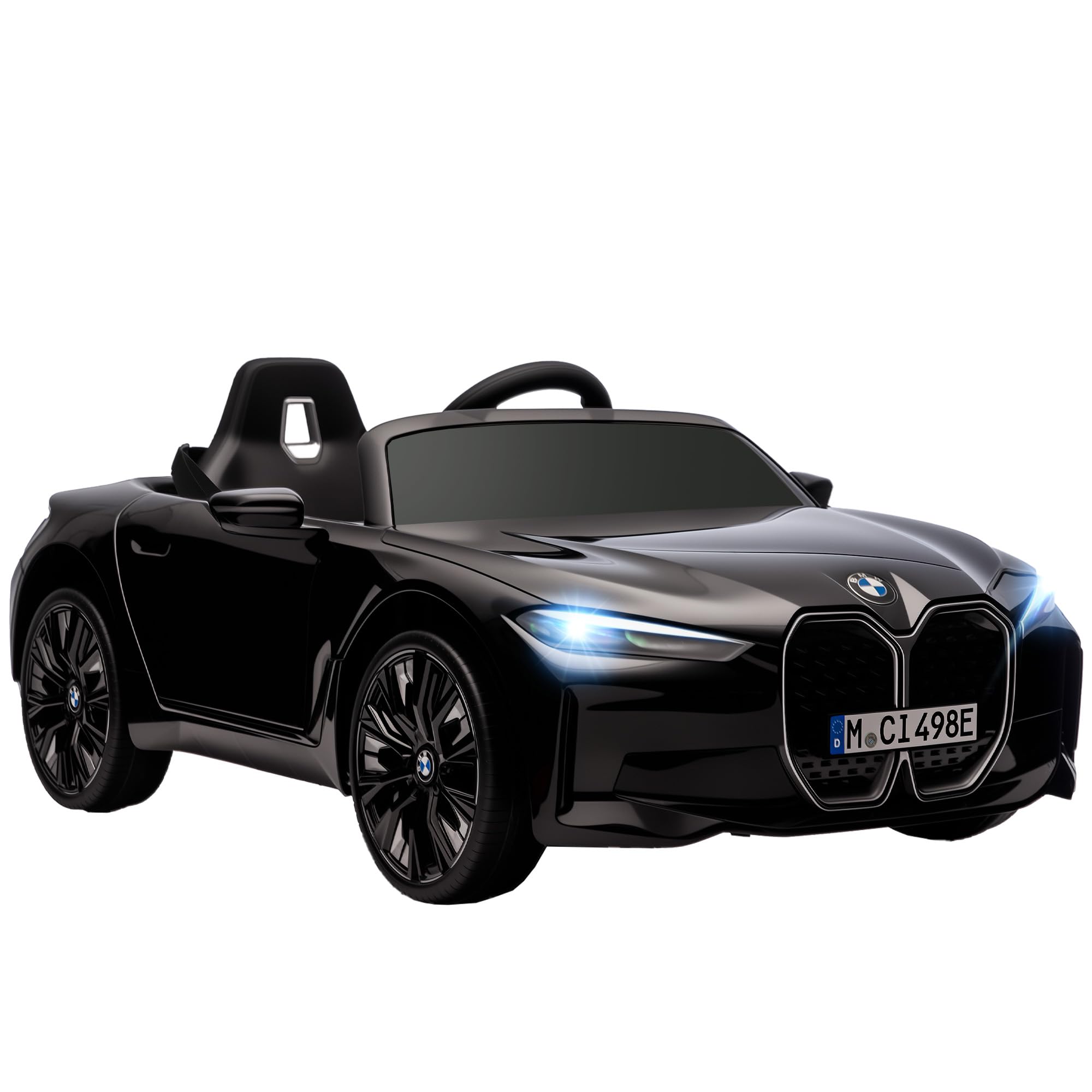 HOMCOM Kinder Elektroauto BMW i4 12V Kinderauto mit 2,4 GHz Fernbedienung, 2 Motor, Kinderfahrzeug mit Hupe, Scheinwerfer, Musik, Sanftstart, Elektrofahrzeug, für 3-5 Jahre Kinder, Schwarz