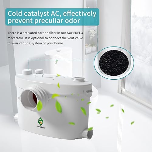 Miniatura 6 de SUPERFLO Inodoro ascendente para sistema de inodoro macerador de sótano con bomba maceradora y inodoro de dos piezas con 4 entradas de agua para