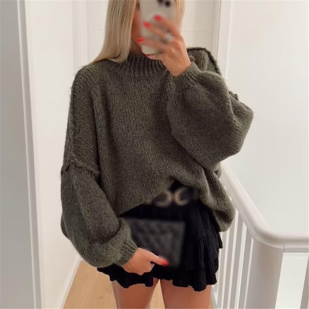 Autumn and Winter Women's Solid Color Round Neck Casual Loose Knit Top