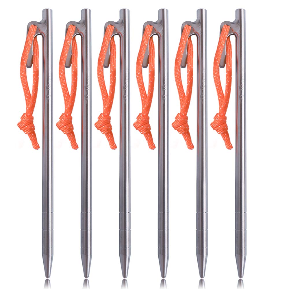 TiTo Titanium Piquetas para Tienda Robusto y Ultraligero Clavijas de Campaña Aire Libre con Mangos Piquetas Reflectante Pull Cuerdas para Camping Playa Lugares al Aire Libre y Arena(7 * 200 * 6pcs)