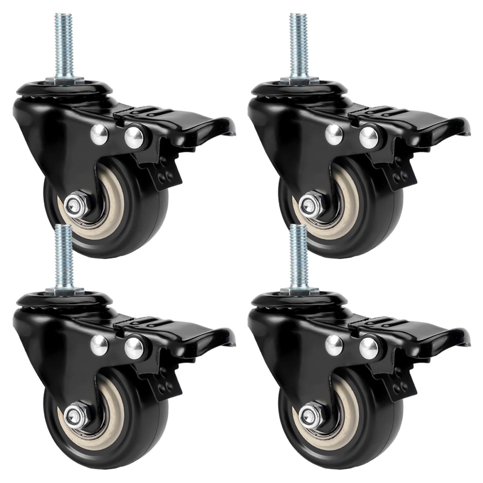 4 Pieces 2 Inch 360° Swivel Stem Castor Wheels with Dual Locking