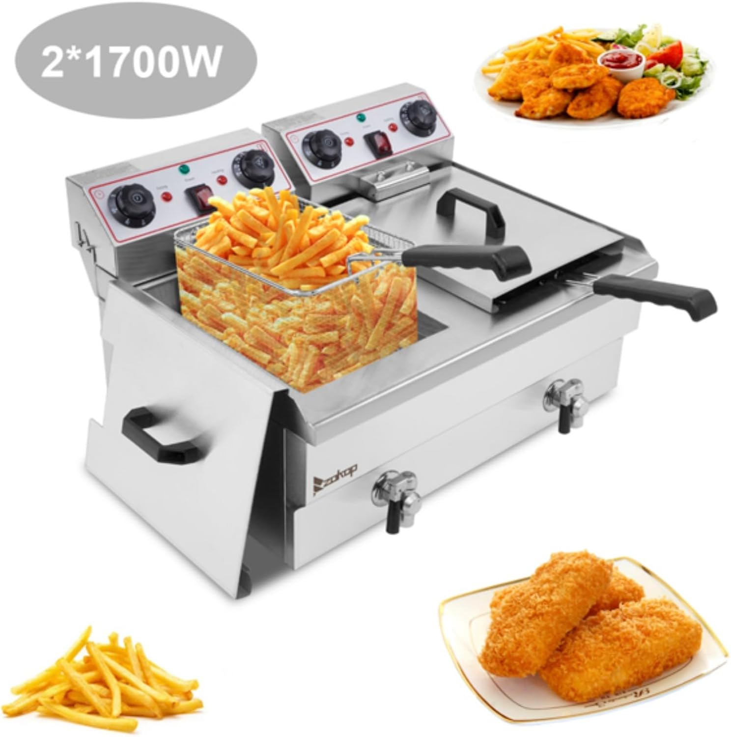Electric Fryer 3400W 24.9 Quart Double Tank - Stainless Steel, Temperature & Timer Adjustment, ETL Certified, Ideal for Home and Restaurant Use