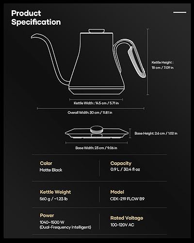 Miniatura 8 de Cocinare Barista Collection - Hervidor eléctrico de cuello de cisne, control de temperatura preciso de ±1 ℉ para verter café y té, calentamiento