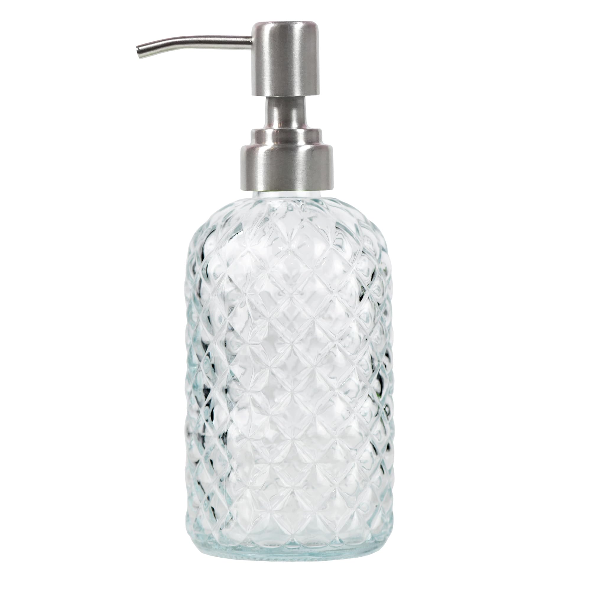 Dispensador de jabón de cristal para baño y cocina, con bomba de acero inoxidable 304 (transparente)
